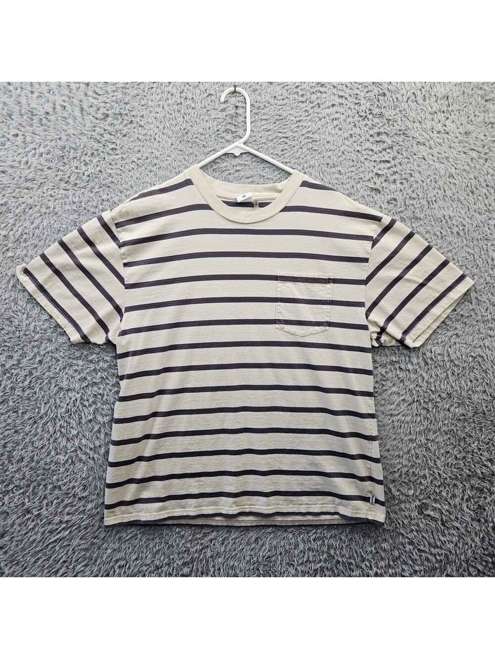 Birdwell Beach Britches Striped Pocket T Shirt Men XL Beige Retro Surf Beach